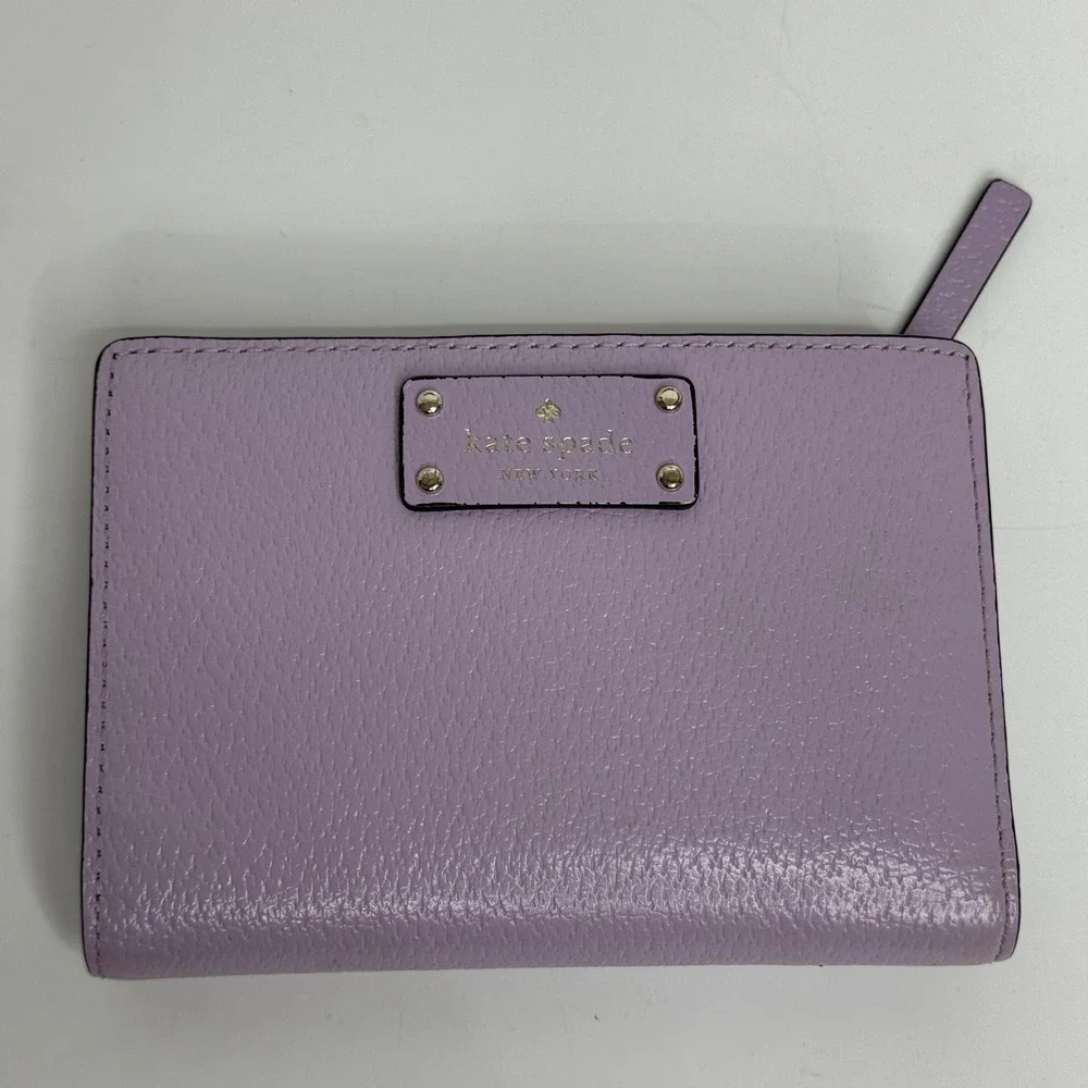 Kate Spade New York Lavender Purple Pebbled Leather Bifold Wallet ID Window